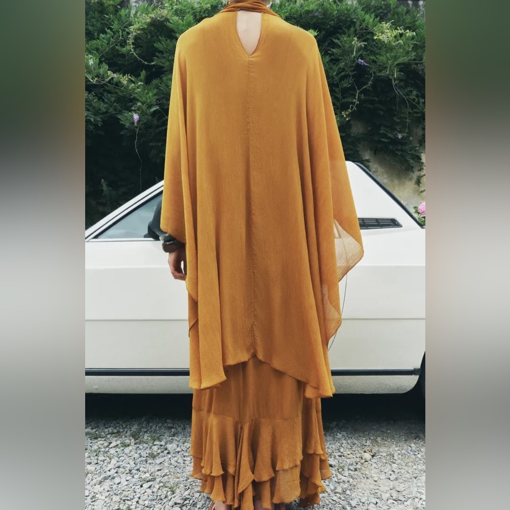 Zara dress maxi cape mustard yellow flowy kimono kaftan boho summer - Picture 8 of 11